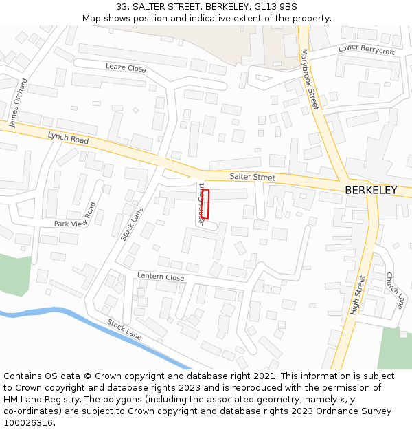33, SALTER STREET, BERKELEY, GL13 9BS: Location map and indicative extent of plot