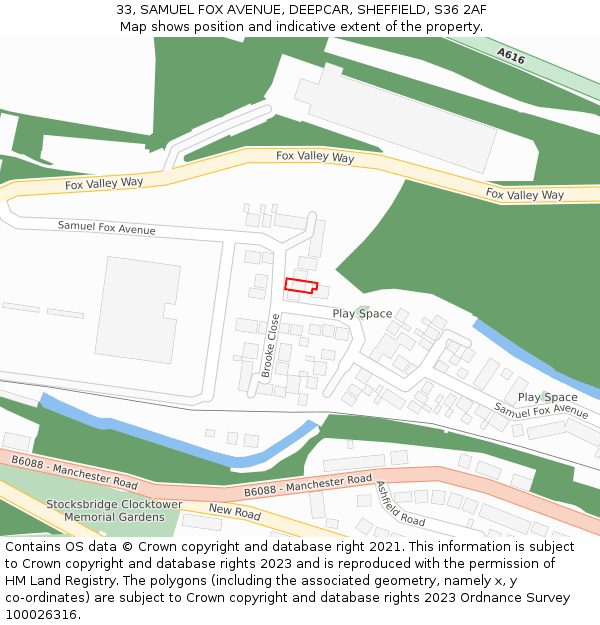 33, SAMUEL FOX AVENUE, DEEPCAR, SHEFFIELD, S36 2AF: Location map and indicative extent of plot