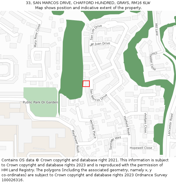 33, SAN MARCOS DRIVE, CHAFFORD HUNDRED, GRAYS, RM16 6LW: Location map and indicative extent of plot