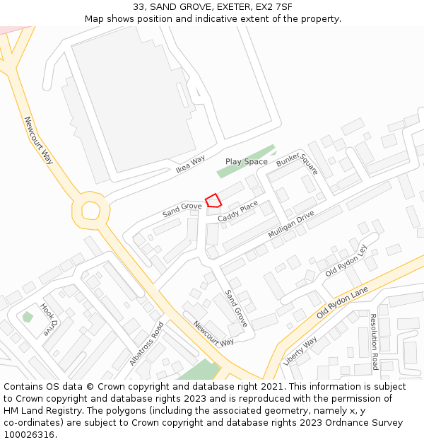 33, SAND GROVE, EXETER, EX2 7SF: Location map and indicative extent of plot