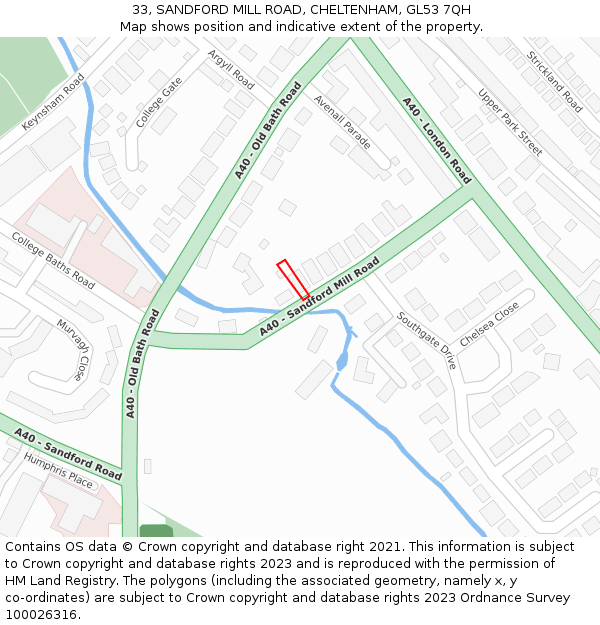 33, SANDFORD MILL ROAD, CHELTENHAM, GL53 7QH: Location map and indicative extent of plot