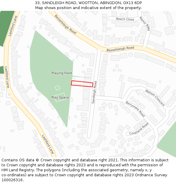 33, SANDLEIGH ROAD, WOOTTON, ABINGDON, OX13 6DP: Location map and indicative extent of plot