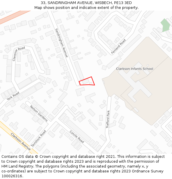 33, SANDRINGHAM AVENUE, WISBECH, PE13 3ED: Location map and indicative extent of plot