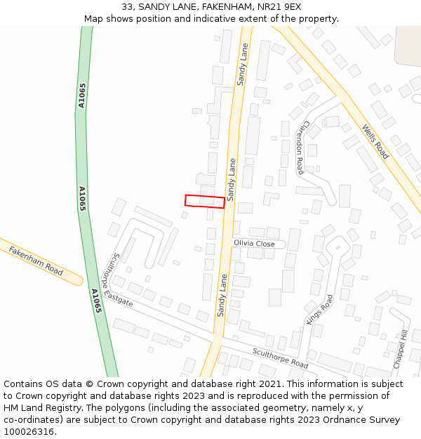 33, SANDY LANE, FAKENHAM, NR21 9EX: Location map and indicative extent of plot