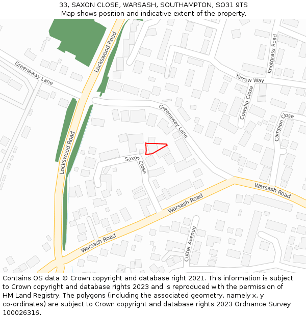 33, SAXON CLOSE, WARSASH, SOUTHAMPTON, SO31 9TS: Location map and indicative extent of plot