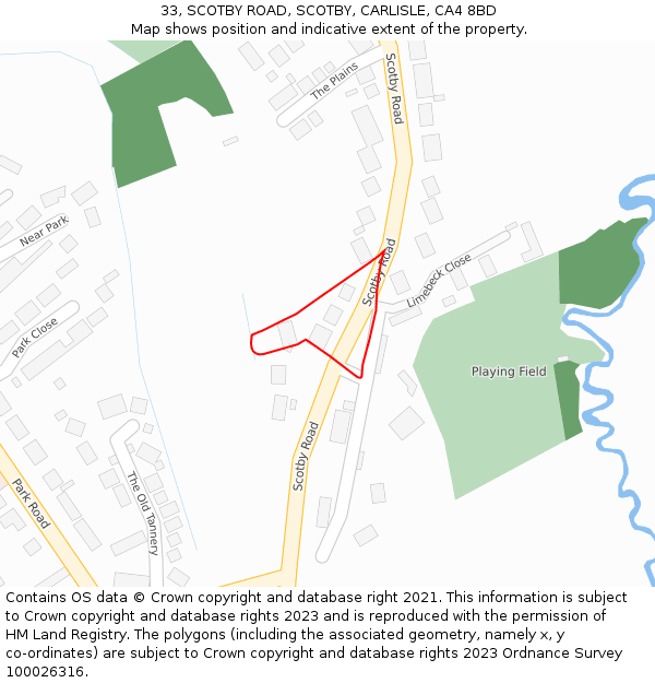 33, SCOTBY ROAD, SCOTBY, CARLISLE, CA4 8BD: Location map and indicative extent of plot