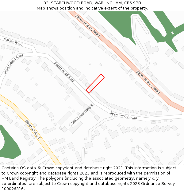 33, SEARCHWOOD ROAD, WARLINGHAM, CR6 9BB: Location map and indicative extent of plot