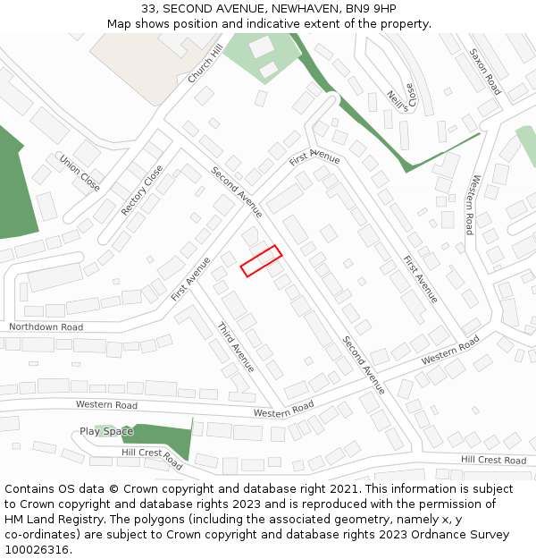 33, SECOND AVENUE, NEWHAVEN, BN9 9HP: Location map and indicative extent of plot