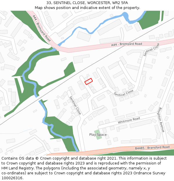 33, SENTINEL CLOSE, WORCESTER, WR2 5FA: Location map and indicative extent of plot