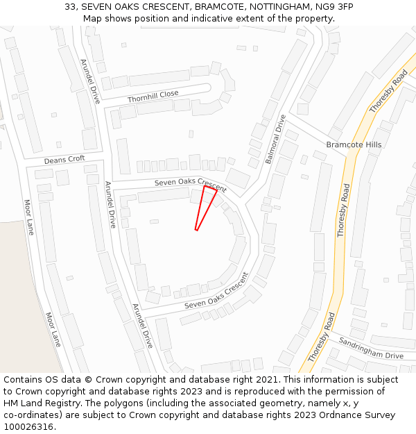 33, SEVEN OAKS CRESCENT, BRAMCOTE, NOTTINGHAM, NG9 3FP: Location map and indicative extent of plot