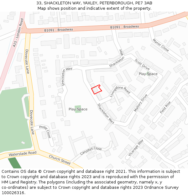 33, SHACKLETON WAY, YAXLEY, PETERBOROUGH, PE7 3AB: Location map and indicative extent of plot