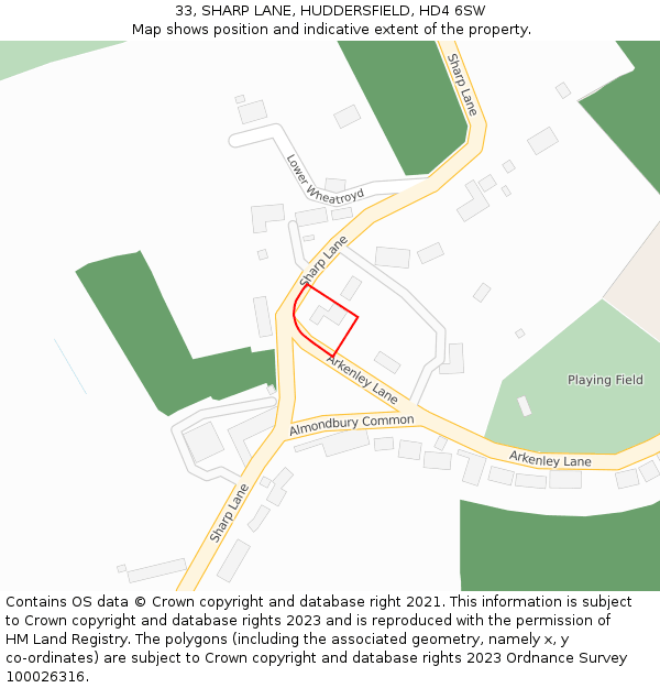 33, SHARP LANE, HUDDERSFIELD, HD4 6SW: Location map and indicative extent of plot