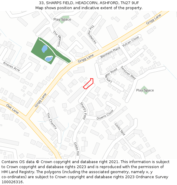 33, SHARPS FIELD, HEADCORN, ASHFORD, TN27 9UF: Location map and indicative extent of plot