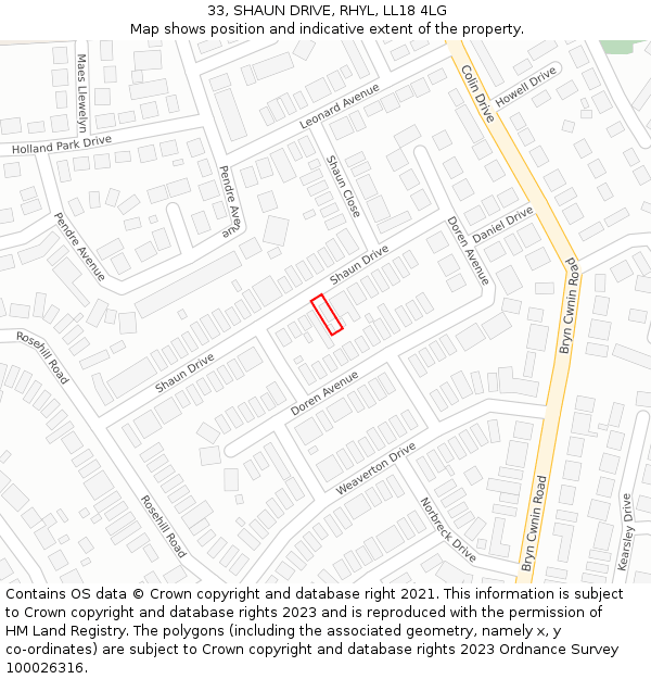 33, SHAUN DRIVE, RHYL, LL18 4LG: Location map and indicative extent of plot