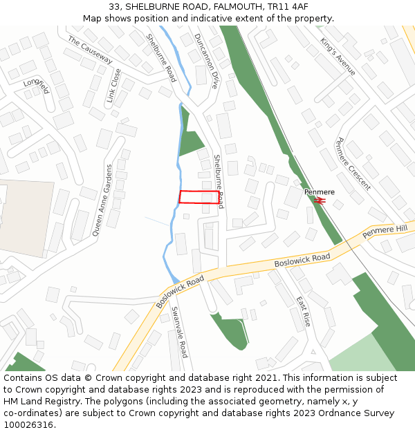 33, SHELBURNE ROAD, FALMOUTH, TR11 4AF: Location map and indicative extent of plot