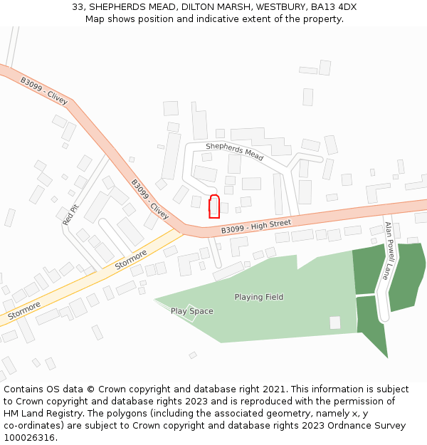 33, SHEPHERDS MEAD, DILTON MARSH, WESTBURY, BA13 4DX: Location map and indicative extent of plot
