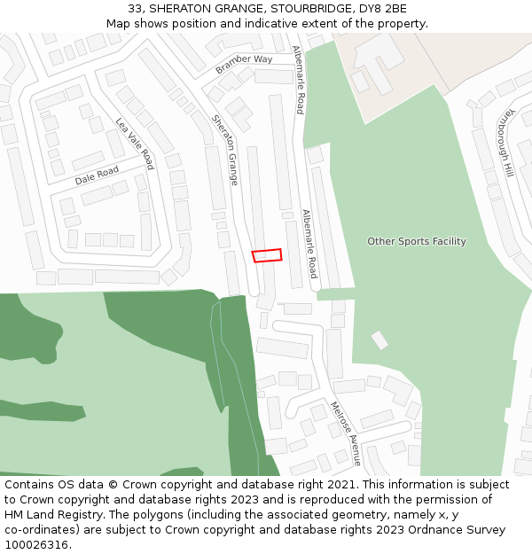 33, SHERATON GRANGE, STOURBRIDGE, DY8 2BE: Location map and indicative extent of plot