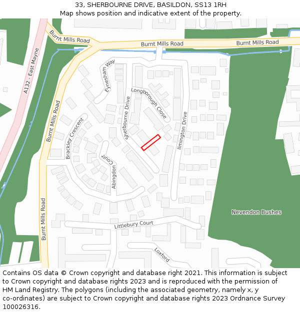 33, SHERBOURNE DRIVE, BASILDON, SS13 1RH: Location map and indicative extent of plot