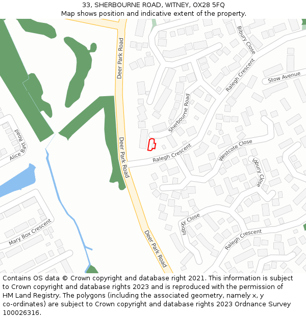 33, SHERBOURNE ROAD, WITNEY, OX28 5FQ: Location map and indicative extent of plot