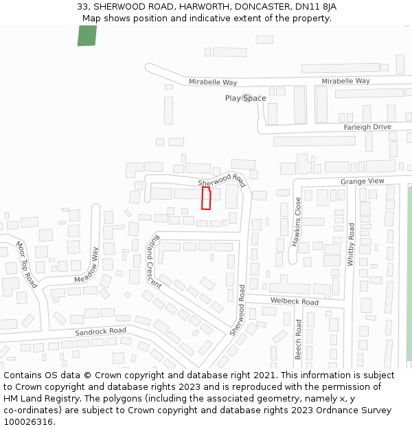 33, SHERWOOD ROAD, HARWORTH, DONCASTER, DN11 8JA: Location map and indicative extent of plot