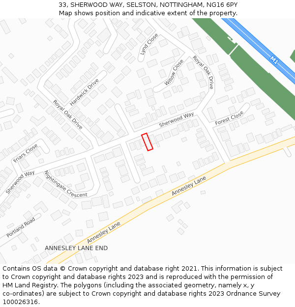 33, SHERWOOD WAY, SELSTON, NOTTINGHAM, NG16 6PY: Location map and indicative extent of plot