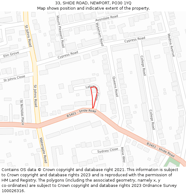 33, SHIDE ROAD, NEWPORT, PO30 1YQ: Location map and indicative extent of plot