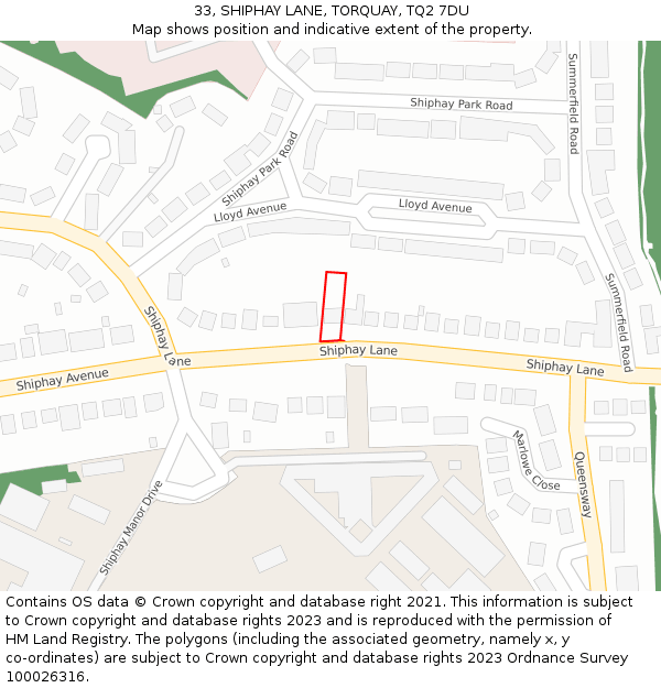 33, SHIPHAY LANE, TORQUAY, TQ2 7DU: Location map and indicative extent of plot