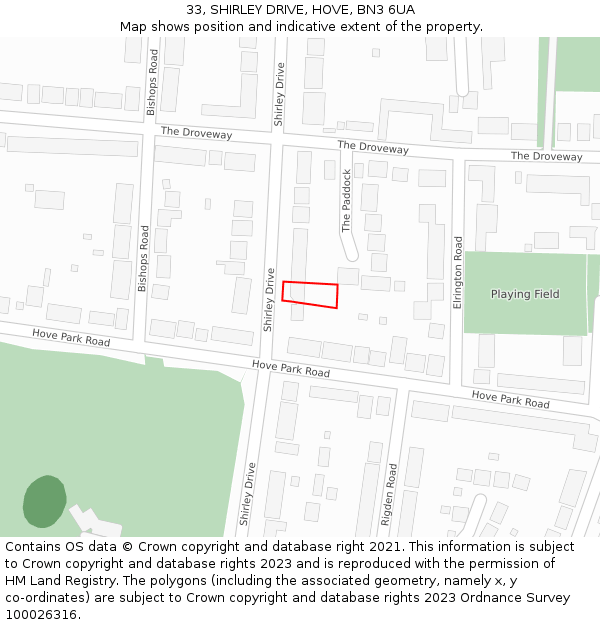 33, SHIRLEY DRIVE, HOVE, BN3 6UA: Location map and indicative extent of plot