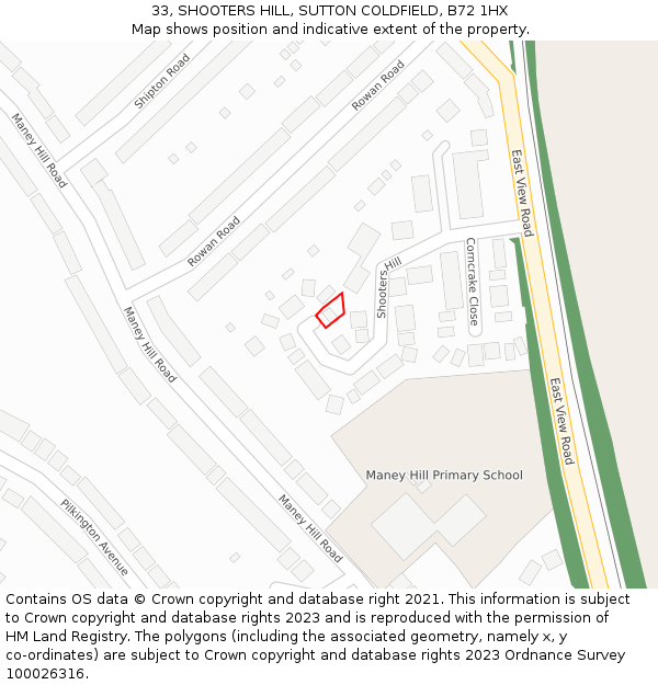 33, SHOOTERS HILL, SUTTON COLDFIELD, B72 1HX: Location map and indicative extent of plot