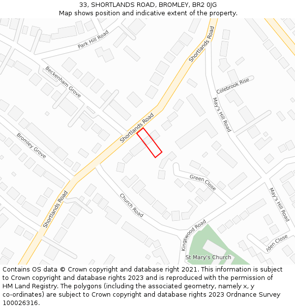 33, SHORTLANDS ROAD, BROMLEY, BR2 0JG: Location map and indicative extent of plot