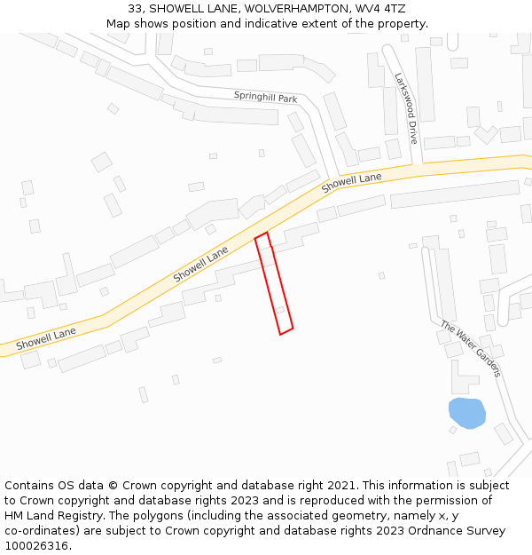 33, SHOWELL LANE, WOLVERHAMPTON, WV4 4TZ: Location map and indicative extent of plot