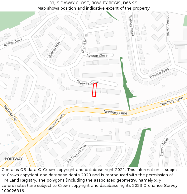 33, SIDAWAY CLOSE, ROWLEY REGIS, B65 9SJ: Location map and indicative extent of plot