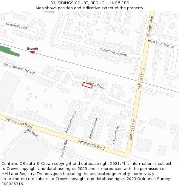 33, SIDINGS COURT, BROUGH, HU15 1ES: Location map and indicative extent of plot