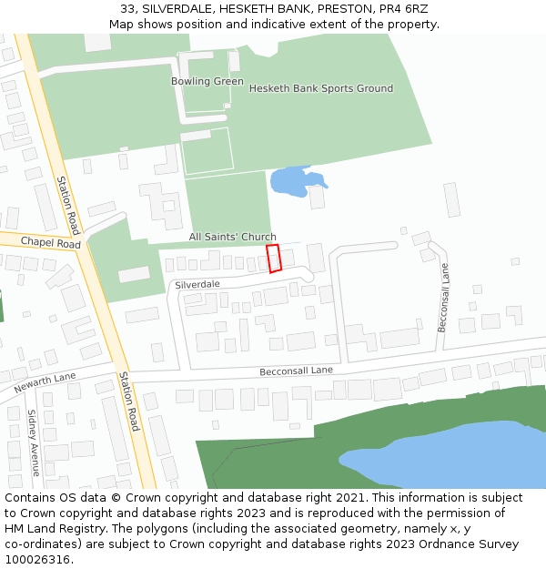 33, SILVERDALE, HESKETH BANK, PRESTON, PR4 6RZ: Location map and indicative extent of plot