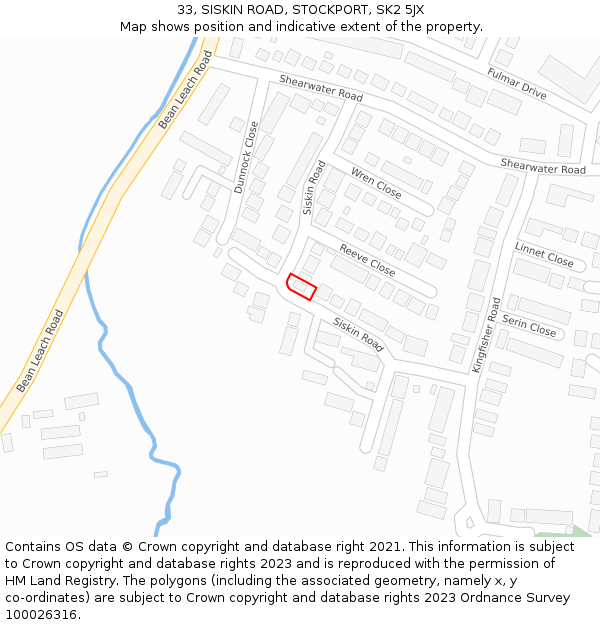 33, SISKIN ROAD, STOCKPORT, SK2 5JX: Location map and indicative extent of plot
