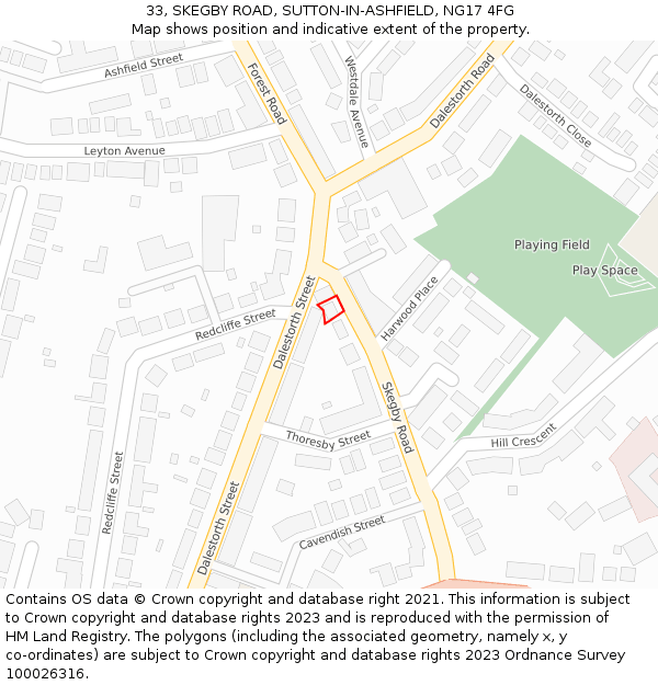 33, SKEGBY ROAD, SUTTON-IN-ASHFIELD, NG17 4FG: Location map and indicative extent of plot