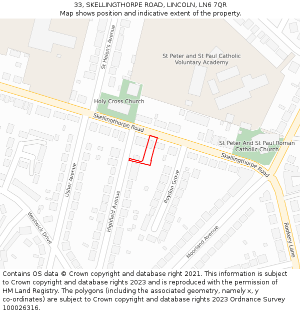 33, SKELLINGTHORPE ROAD, LINCOLN, LN6 7QR: Location map and indicative extent of plot