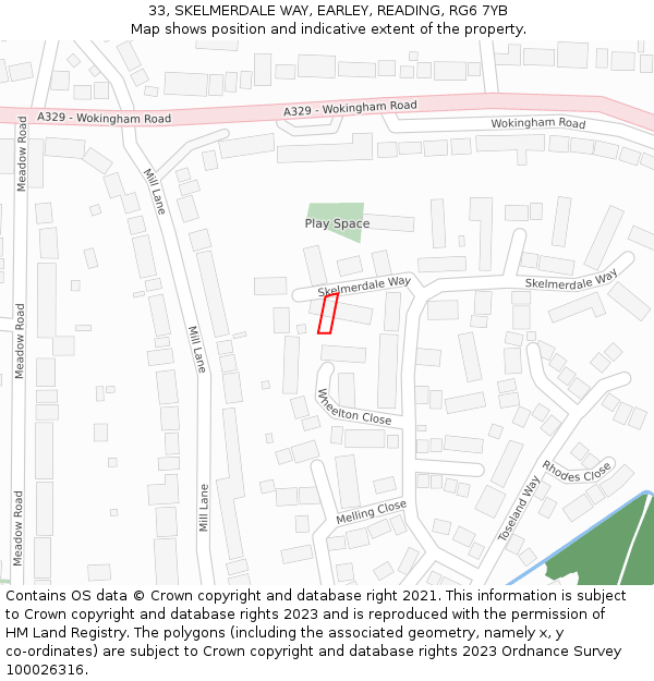 33, SKELMERDALE WAY, EARLEY, READING, RG6 7YB: Location map and indicative extent of plot