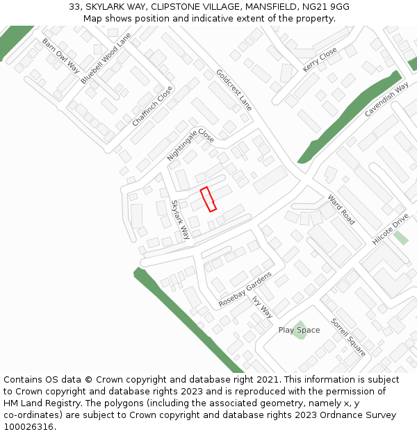 33, SKYLARK WAY, CLIPSTONE VILLAGE, MANSFIELD, NG21 9GG: Location map and indicative extent of plot