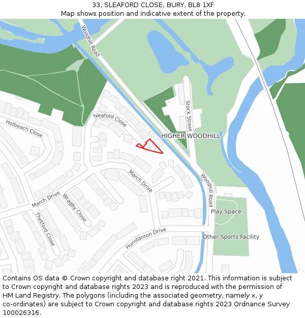 33, SLEAFORD CLOSE, BURY, BL8 1XF: Location map and indicative extent of plot