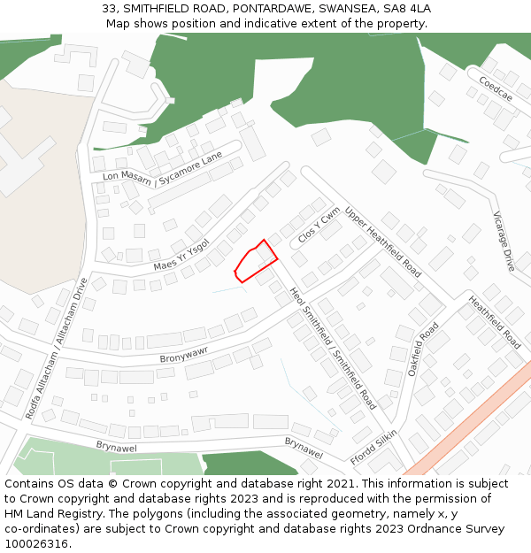 33, SMITHFIELD ROAD, PONTARDAWE, SWANSEA, SA8 4LA: Location map and indicative extent of plot