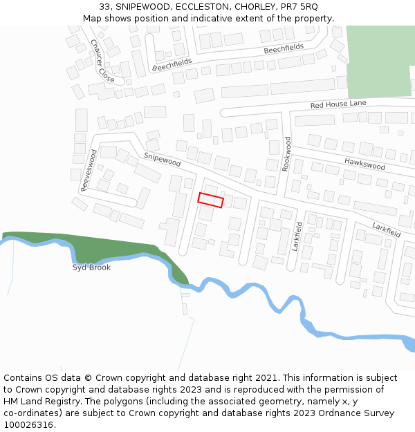 33, SNIPEWOOD, ECCLESTON, CHORLEY, PR7 5RQ: Location map and indicative extent of plot