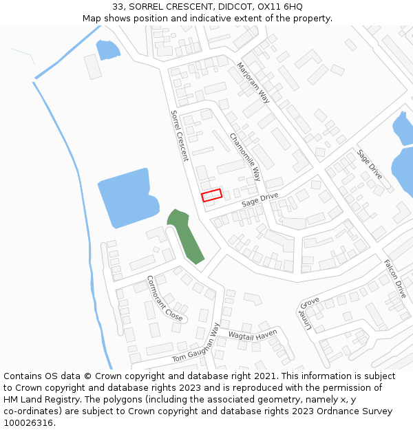 33, SORREL CRESCENT, DIDCOT, OX11 6HQ: Location map and indicative extent of plot