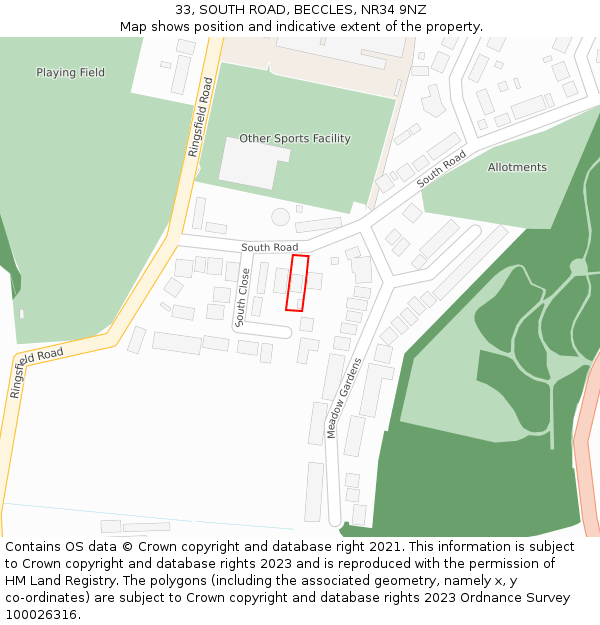 33, SOUTH ROAD, BECCLES, NR34 9NZ: Location map and indicative extent of plot