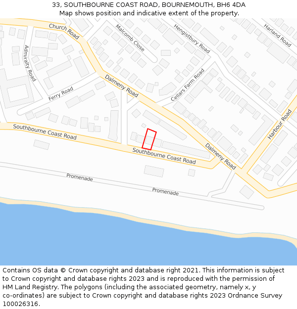 33, SOUTHBOURNE COAST ROAD, BOURNEMOUTH, BH6 4DA: Location map and indicative extent of plot