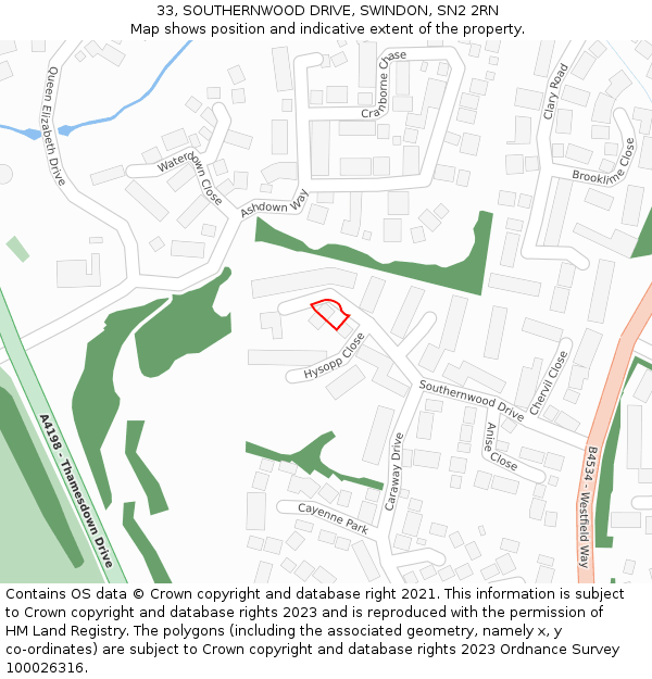 33, SOUTHERNWOOD DRIVE, SWINDON, SN2 2RN: Location map and indicative extent of plot