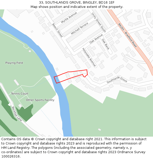 33, SOUTHLANDS GROVE, BINGLEY, BD16 1EF: Location map and indicative extent of plot