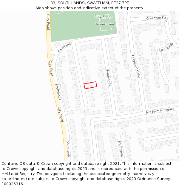 33, SOUTHLANDS, SWAFFHAM, PE37 7PE: Location map and indicative extent of plot