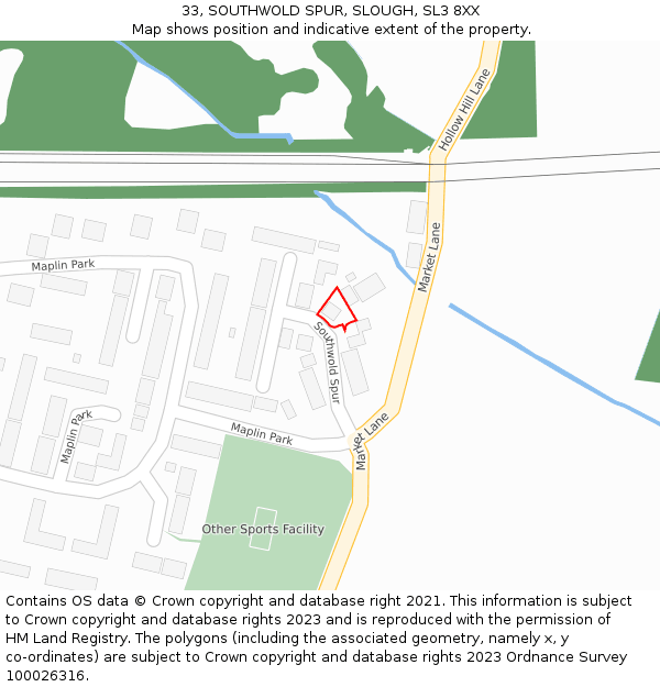 33, SOUTHWOLD SPUR, SLOUGH, SL3 8XX: Location map and indicative extent of plot