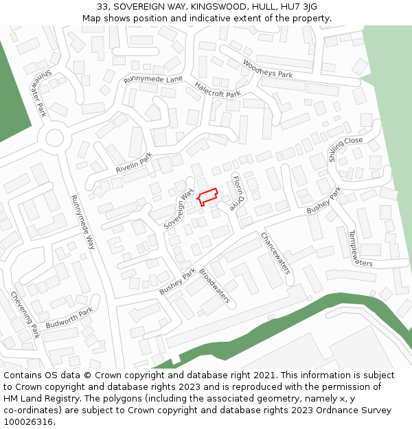 33, SOVEREIGN WAY, KINGSWOOD, HULL, HU7 3JG: Location map and indicative extent of plot